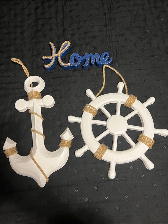 Unbranded Other - Nautical Anchor & Ship Wheel Wall Decor Set - White and Blue